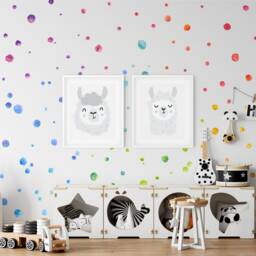 Rainbow Watercolour Polka Dots - Colours Reusable Fabric Wall Decals Eco Friendly Peel & Stick Watercolor Spots Nursery Decal - thumbnail 2