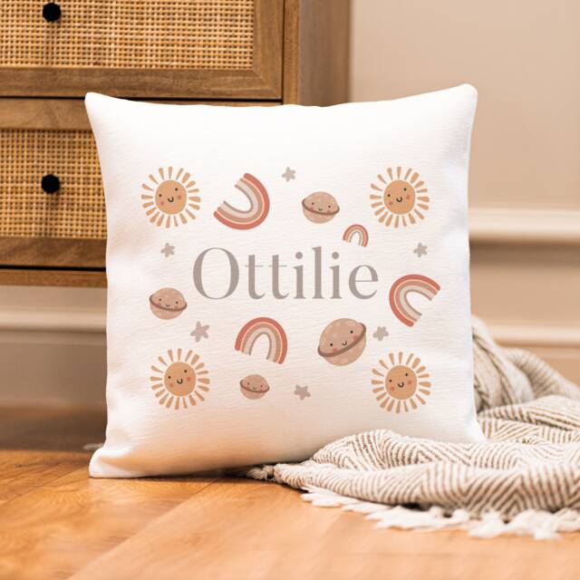 Personalised Neutral Rainbow Cushion - Baby Girl Nursery Girl's Gifts