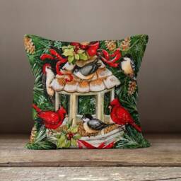 xmas Red Floral Cushion Cover/Floral Cardinal Bird Pillowcase/xmas Flower Pillows Decor/Christmas For Her/Winter Trend/Housewarming Gift - thumbnail 3