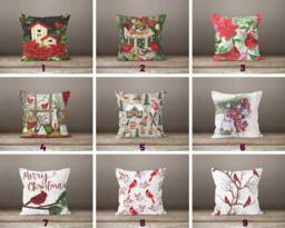 xmas Red Floral Cushion Cover/Floral Cardinal Bird Pillowcase/xmas Flower Pillows Decor/Christmas For Her/Winter Trend/Housewarming Gift - thumbnail 1