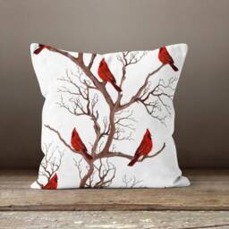 xmas Red Floral Cushion Cover/Floral Cardinal Bird Pillowcase/xmas Flower Pillows Decor/Christmas For Her/Winter Trend/Housewarming Gift - thumbnail 4