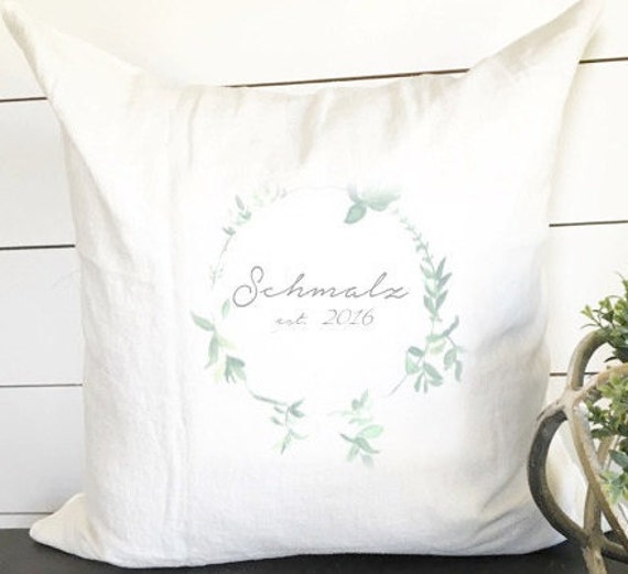 Custom Wedding Date Pillow, Wreath Chic Decor, Gift, 18 X18 Pillow Cover, Anniversary - image 1