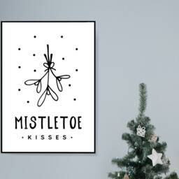 Mistletoe Kisses - Christmas Festive Fall Holidays - Wall Print Gift Bespoke Poster A5 A4 A3 Framed - thumbnail 2