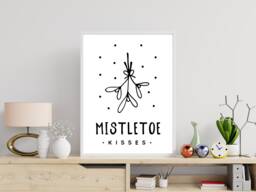 Mistletoe Kisses - Christmas Festive Fall Holidays - Wall Print Gift Bespoke Poster A5 A4 A3 Framed - thumbnail 1