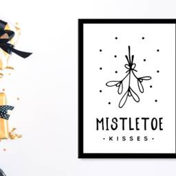 Mistletoe Kisses - Christmas Festive Fall Holidays - Wall Print Gift Bespoke Poster A5 A4 A3 Framed - thumbnail 3