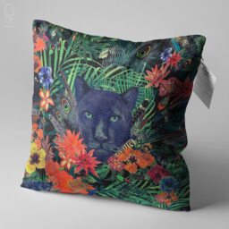 Black Panther Chenille Cushion Cover - Floral Jungle Print Pillow - thumbnail 3