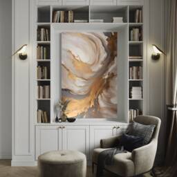 Gold Grey Brown Minimalist Wall Art Large Canvas Velvet Painting Abstract Art Modern Neutral Home Room Decor - thumbnail 4