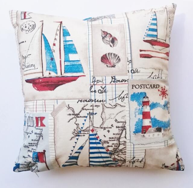 Throw Pillows, Boats Pillow Cover, Sea Side Decoration Sailing Ships Decorative Handmade Cushions, Cases Made in France - image 1