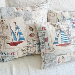 Throw Pillows, Boats Pillow Cover, Sea Side Decoration Sailing Ships Decorative Handmade Cushions, Cases Made in France - thumbnail 3