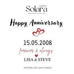 Personalised Happy Wedding Anniversary Candle Gift Set Name & Date Soy Wax - thumbnail 2