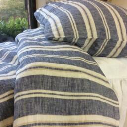Nautical Stripe Navy Duvet Cover With Striped Pillow Cover, Navy & Cream Ticking Stripe Bedding in Queen, King Size, Linen - thumbnail 2