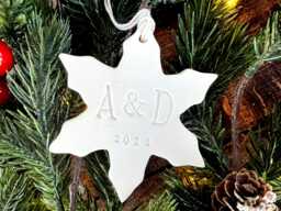 Personalized First Christmas Snowflake Ornament Custom Initials & Year - thumbnail 1