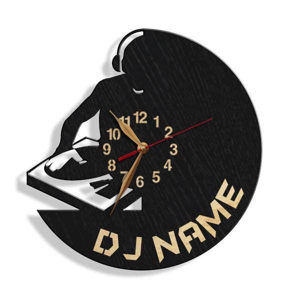 Wall Clock Dj Gift, Wood Non-Ticking Large 12-18Inch, Disc-Jockey, Deejay Art Decor Wooden - image 1