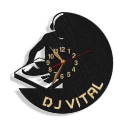 Wall Clock Dj Gift, Wood Non-Ticking Large 12-18Inch, Disc-Jockey, Deejay Art Decor Wooden - thumbnail 2