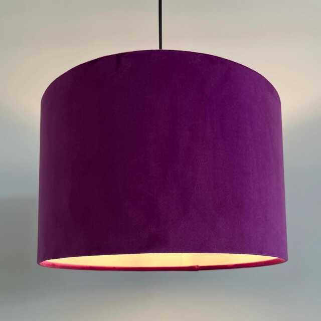 Plum Purple Velvet Drum Lampshade - Modern Ceiling Light Shade - image 1