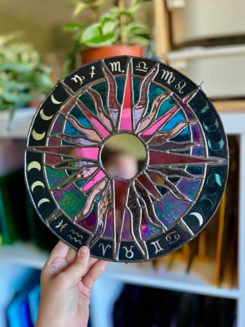 Zodiac Sun Mirror Stained Glass - Gift Signs Wall Mirrors Suncatcher Art Mothers Day Valentines - image 1