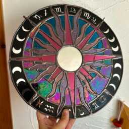 Zodiac Sun Mirror Stained Glass - Gift Signs Wall Mirrors Suncatcher Art Mothers Day Valentines - thumbnail 3