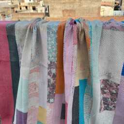 Cotton Kantha Quilt Patchwork Block Print Reversible Handmade Vintage Throw - thumbnail 2