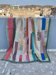 Cotton Kantha Quilt Patchwork Block Print Reversible Handmade Vintage Throw - thumbnail 1