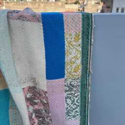 Cotton Kantha Quilt Patchwork Block Print Reversible Handmade Vintage Throw - thumbnail 3