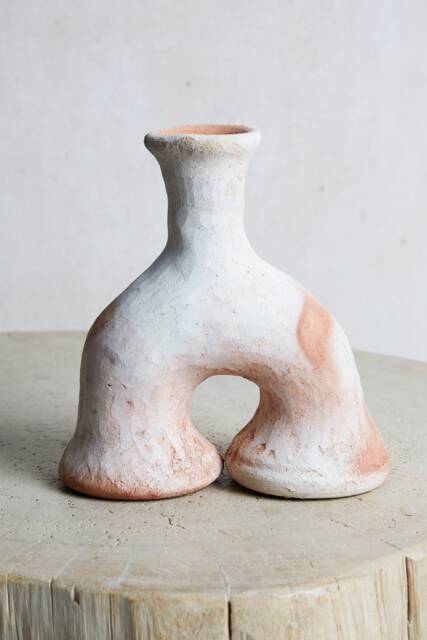 Mid-Season Sale Moroccan Unglazed, Raw Tamegroute Ceramic, Abstract Ecru Elephant's Foot Candlestick Sculpture, Craftsmanship - image 1