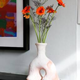 Mid-Season Sale Moroccan Unglazed, Raw Tamegroute Ceramic, Abstract Ecru Elephant's Foot Candlestick Sculpture, Craftsmanship - thumbnail 2