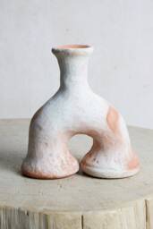 Mid-Season Sale Moroccan Unglazed, Raw Tamegroute Ceramic, Abstract Ecru Elephant's Foot Candlestick Sculpture, Craftsmanship - thumbnail 1