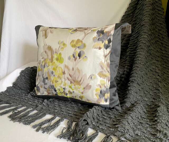 Designers Guild Silk Pillow Cover Green Grey Floral Chenille, 22 - image 1