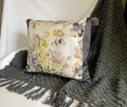 Designers Guild Silk Pillow Cover Green Grey Floral Chenille, 22 - thumbnail 1