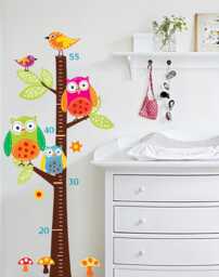 Owl Tree Growth Chart Wall Decal, Playroom Or Nursery Kids Height Vinyl Sticker - thumbnail 1
