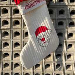 Handmade Santa Claus Christmas Stocking Block Print Cotton Holiday Decor - thumbnail 2