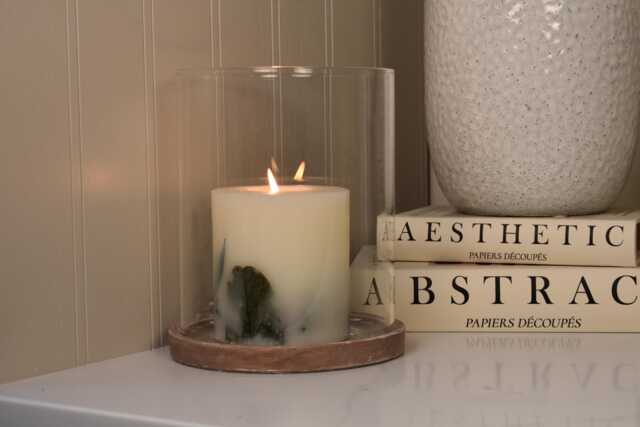 Brown Stone Effect Glass Hurricane Candle Holder Lantern - image 1