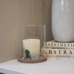 Brown Stone Effect Glass Hurricane Candle Holder Lantern - thumbnail 2