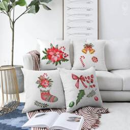 Christmas Cushion Covers With 4 Options - Xmas Socks, Bell, Candy, Pink Flower & Leaves Theme, Double Sided Printing Different Sizes - thumbnail 1