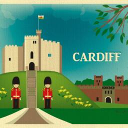 Cardiff Skyline Print, Wales Castle Art, Welsh Art Horizontal Wall Art, Nursery Loose Petals City - Style E8-O-Car - thumbnail 2