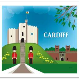 Cardiff Skyline Print, Wales Castle Art, Welsh Art Horizontal Wall Art, Nursery Loose Petals City - Style E8-O-Car - thumbnail 3