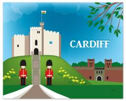 Cardiff Skyline Print, Wales Castle Art, Welsh Art Horizontal Wall Art, Nursery Loose Petals City - Style E8-O-Car - thumbnail 1