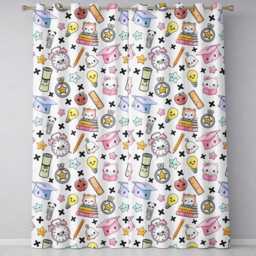 Cute Kawaii School Supplies Cat Books Grey Background Seamless Pattern Readymade Eyelet Ring Top Thermal 100% Blackout Curtains - thumbnail 2