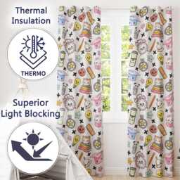 Cute Kawaii School Supplies Cat Books Grey Background Seamless Pattern Readymade Eyelet Ring Top Thermal 100% Blackout Curtains - thumbnail 3