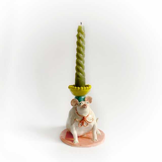 Decorative Candlestick Holder, Table Decor, Wedding Gift, Nursery Room Mouse Lover Rodent Figural Candleholder - image 1