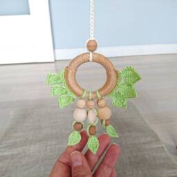 Safari Animal Baby Play Gym Toys Crochet Lion, Wooden Rings - thumbnail 3