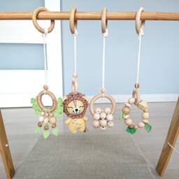 Safari Animal Baby Play Gym Toys Crochet Lion, Wooden Rings - thumbnail 2