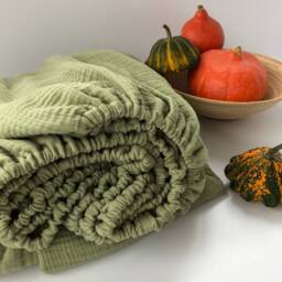 Bed Sheets Fitted Sheet Muslin Gauze Bedding Boho Bohemian Natural Organic Sage Green Bed Linen With Elastic Olive - thumbnail 3