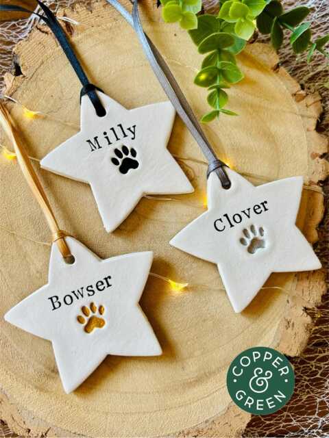 Personalised/Personalized Dog & Cat Christmas Tree Ornament - Star Decoration, Pet Bauble, Paw Print, Lover Gift, Xmas Gift For Pets - image 1