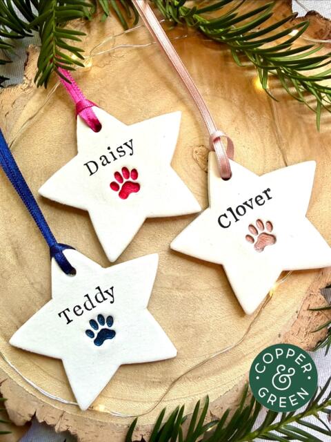 Personalised/Personalized Dog & Cat Christmas Tree Ornament - Star Decoration, Pet Bauble, Paw Print, Lover Gift, Xmas Gift For Pets - image 1