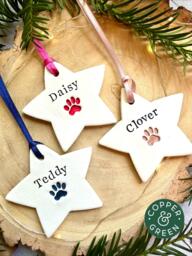 Personalised/Personalized Dog & Cat Christmas Tree Ornament - Star Decoration, Pet Bauble, Paw Print, Lover Gift, Xmas Gift For Pets