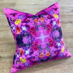 Pink Floral Velvet & Harris Tweed Cushion 18 - thumbnail 3