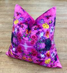 Pink Floral Velvet & Harris Tweed Cushion 18