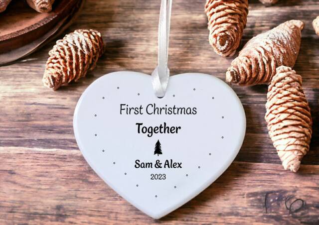 First Christmas Together Ceramic/Porcelain Heart Hanging Decoration Keepsake - Gift For Living Together Couple