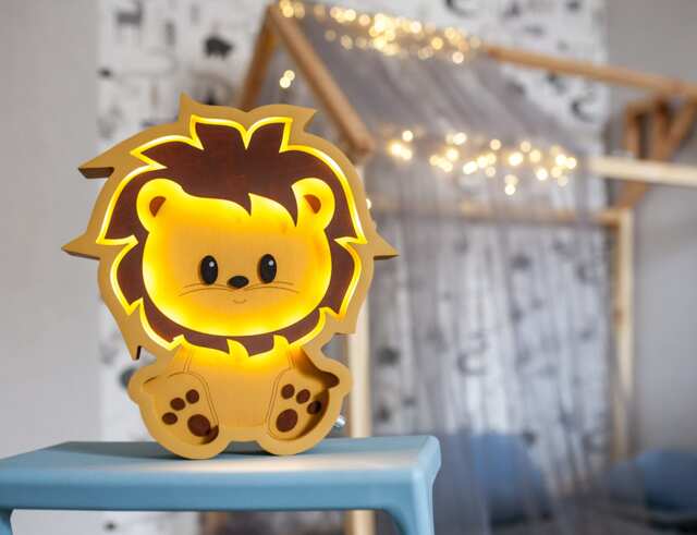 Night Light Kids - Lamp Lion Night Wall Wooden Lamps Baby Decor Tropical Animals - image 1